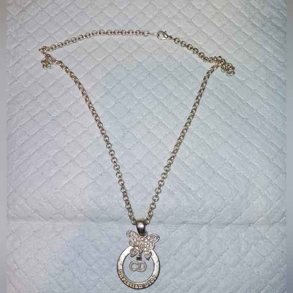 Christian Dior Rare Silver Butterfly Rhinestone Necklace